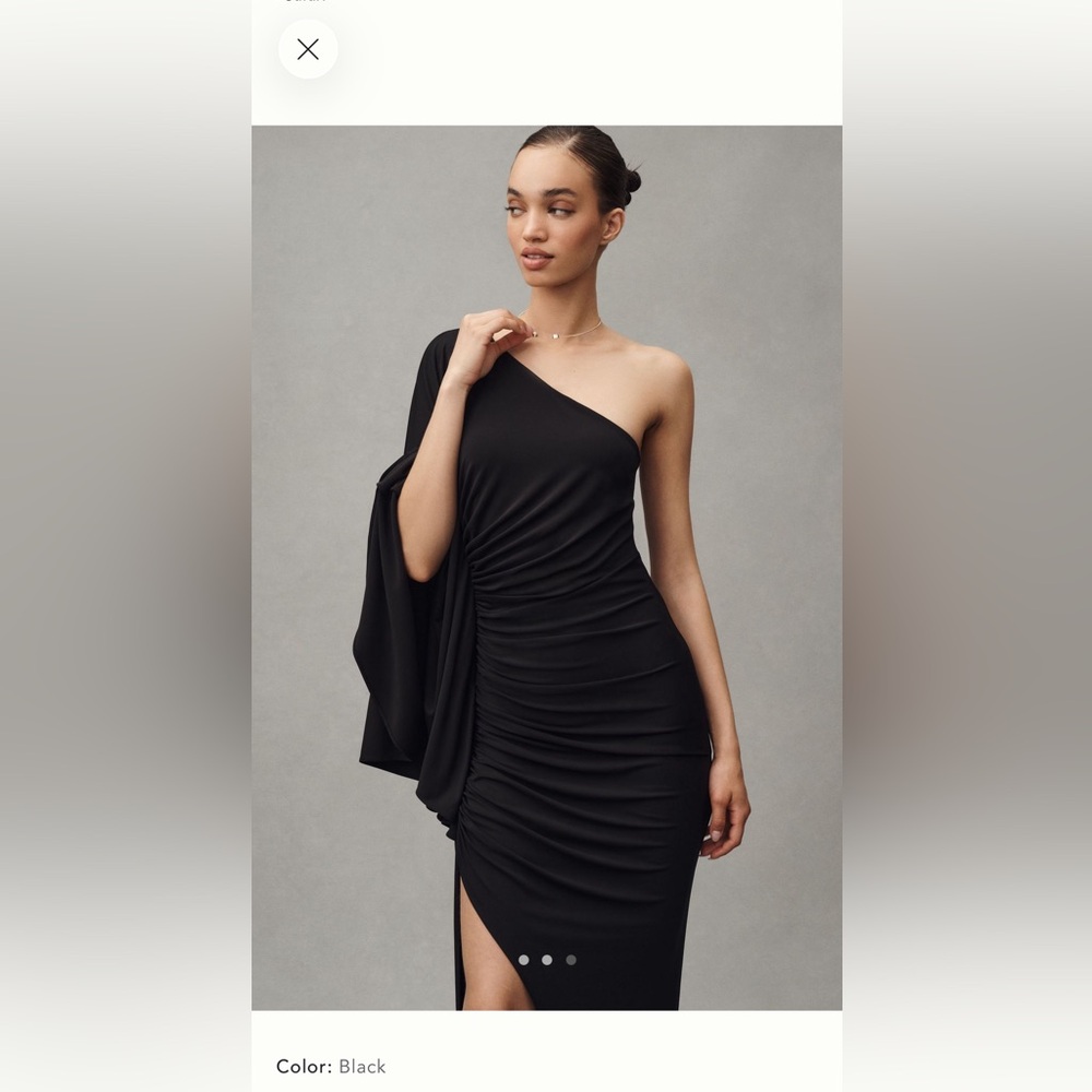 Ronny Kobo Kallista Ruched Maxi Dress Black One-Shoulder Cocktail Evening Gown